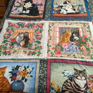 Vintage Cat Panels Quilt top, pieced, ready for quilting, lap size 43"W x  66"L